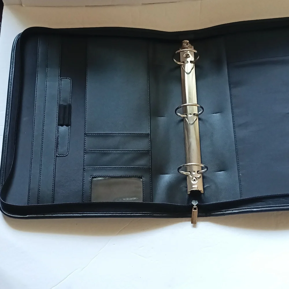 Black Zipper 3 Ring Binder Briefcase Retractable Handles